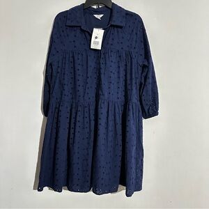 Navy Blue Button-Up Eyelet Dress. Coastal. Beachy. Resort.